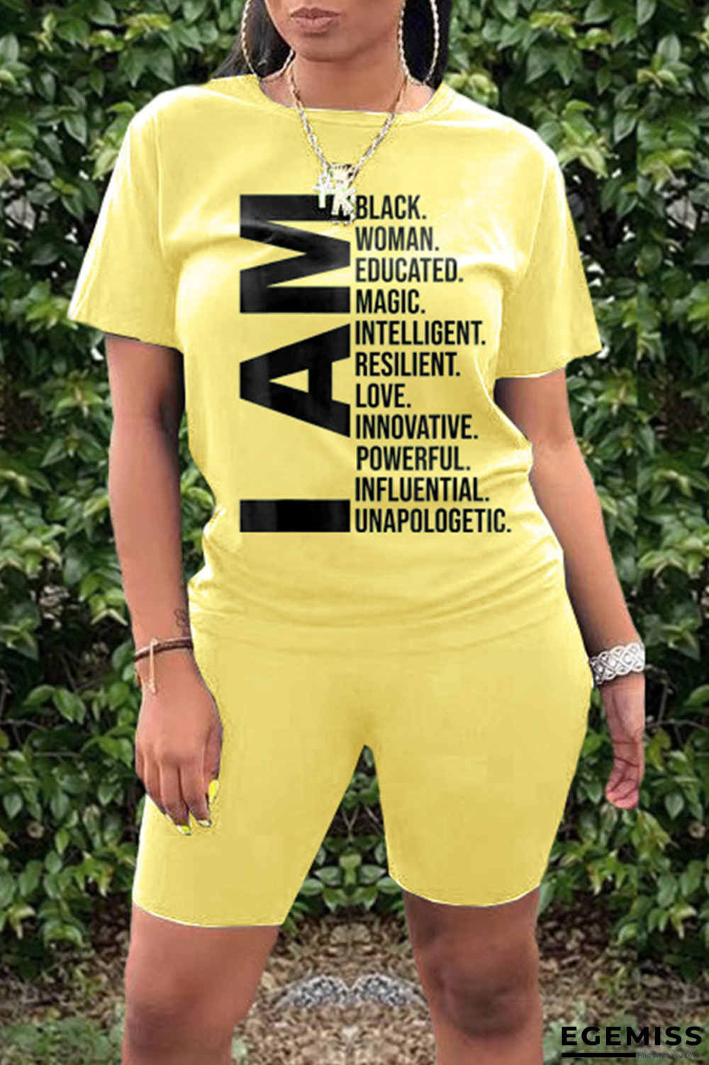 Yellow Casual Print Patchwork O Neck Short Sleeve Two Pieces | EGEMISS