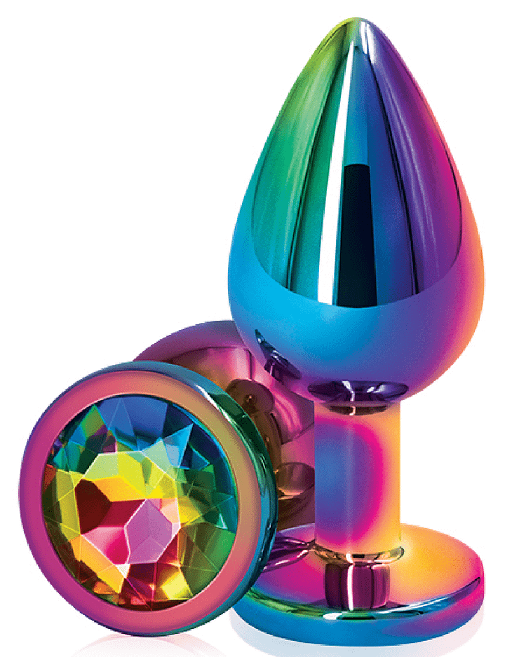 Pornhint Rear Assets Multi Color Metal & Rainbow Gem Anal Plug - Small