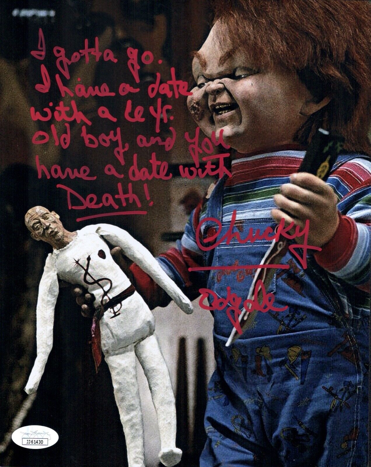 ED GALE Signed CHUCKY 8x10 Photo Poster painting Child's Play In Person Autograph JSA COA Cert