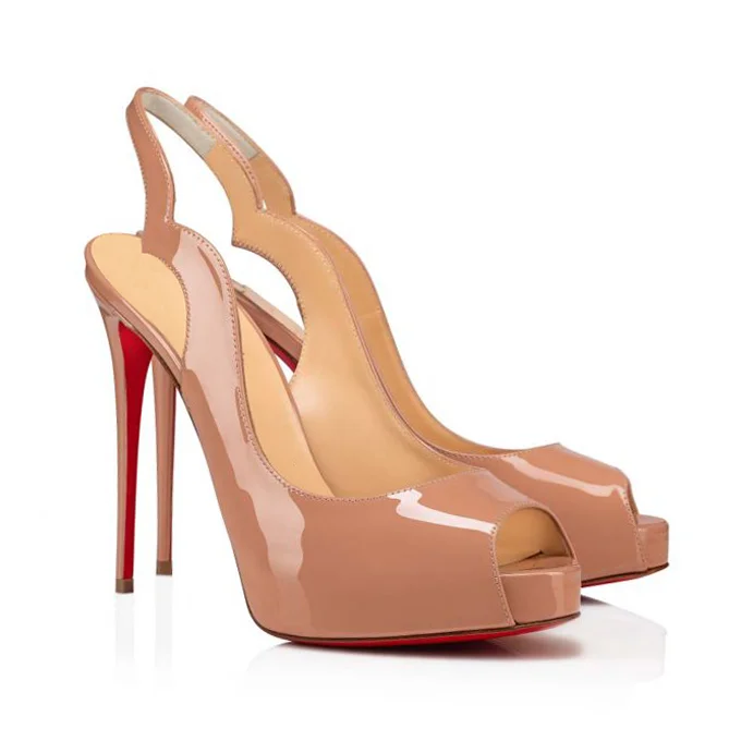 120mm Women's Hot Chick Sling Alta Heel Platform Peep Toe Party Wedding Red Bottoms Pumps-MERUMOTE