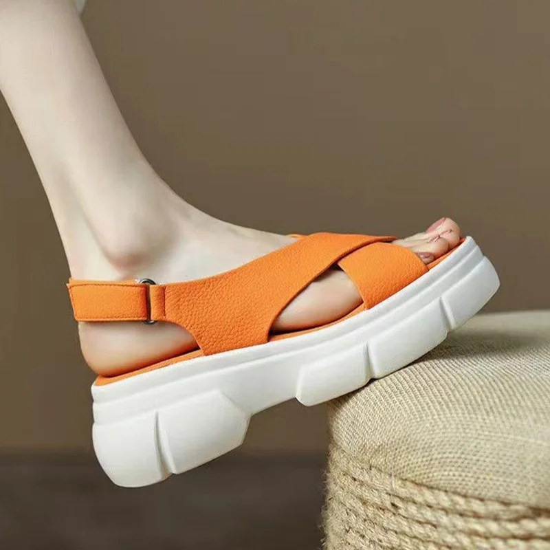 Qjong Summer Women Shoes Flats Sport Sandals 2022 Autumn New Fashion Platform Slippers Ladies Causal Walking Shoes Beach Dress Slides