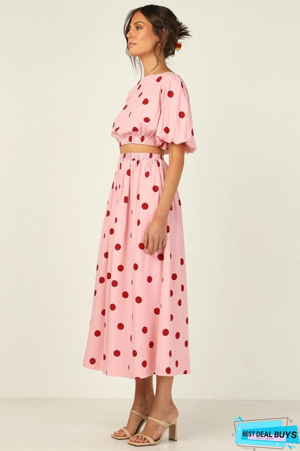 Polka Dot Printed High Waist Casual Medium Length Dress