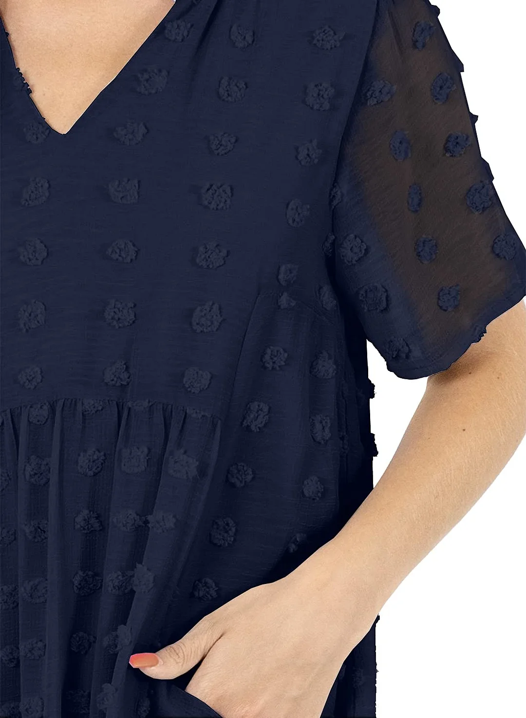 MIHOLL Women's V Neck Short Sleeve Ruffle Loose Summer Flowy Mini Dress