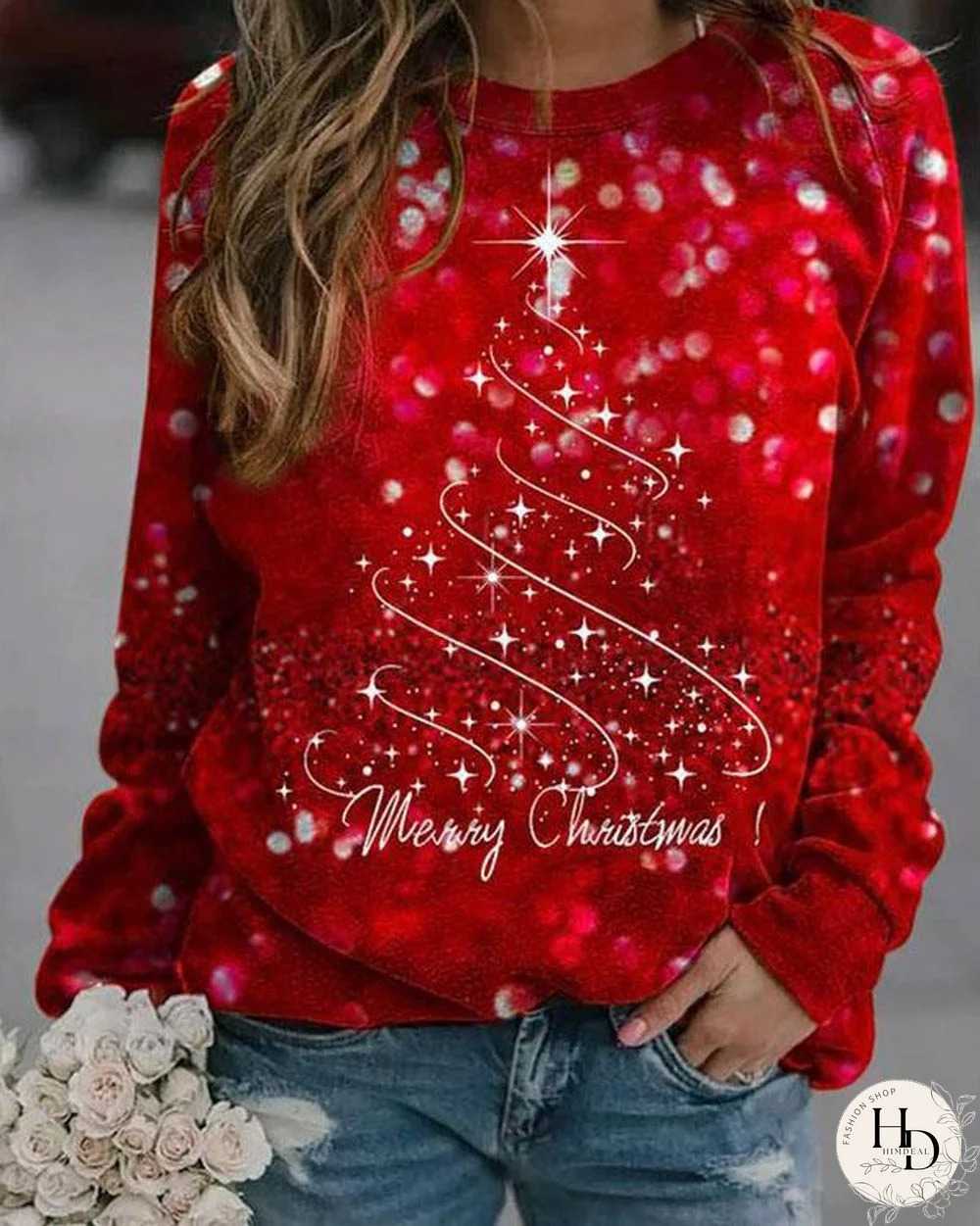 Women's Merry Christmas Red Shining Sweatshirt