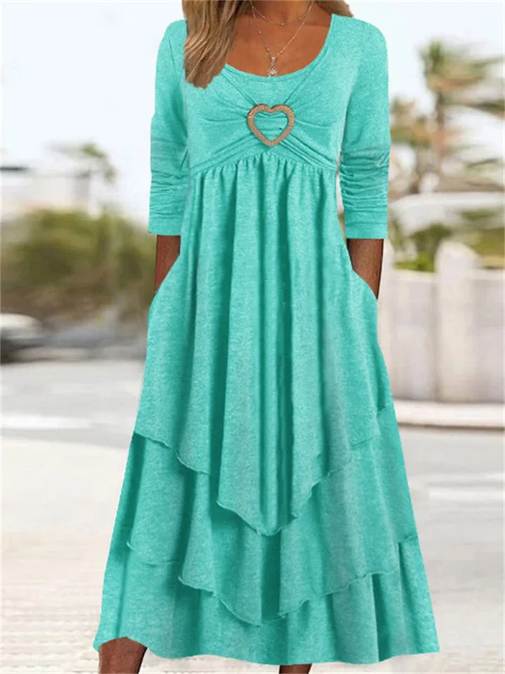 Spring Autumn Casual Waist Multi Layers Solid Dresses