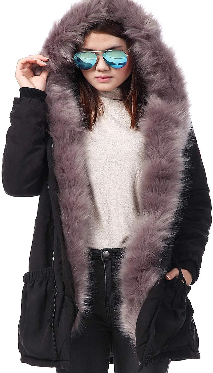 Winter Thicken Faux Fur Hooded Plus Size Parka Jacket Coat Size S-3XL for women