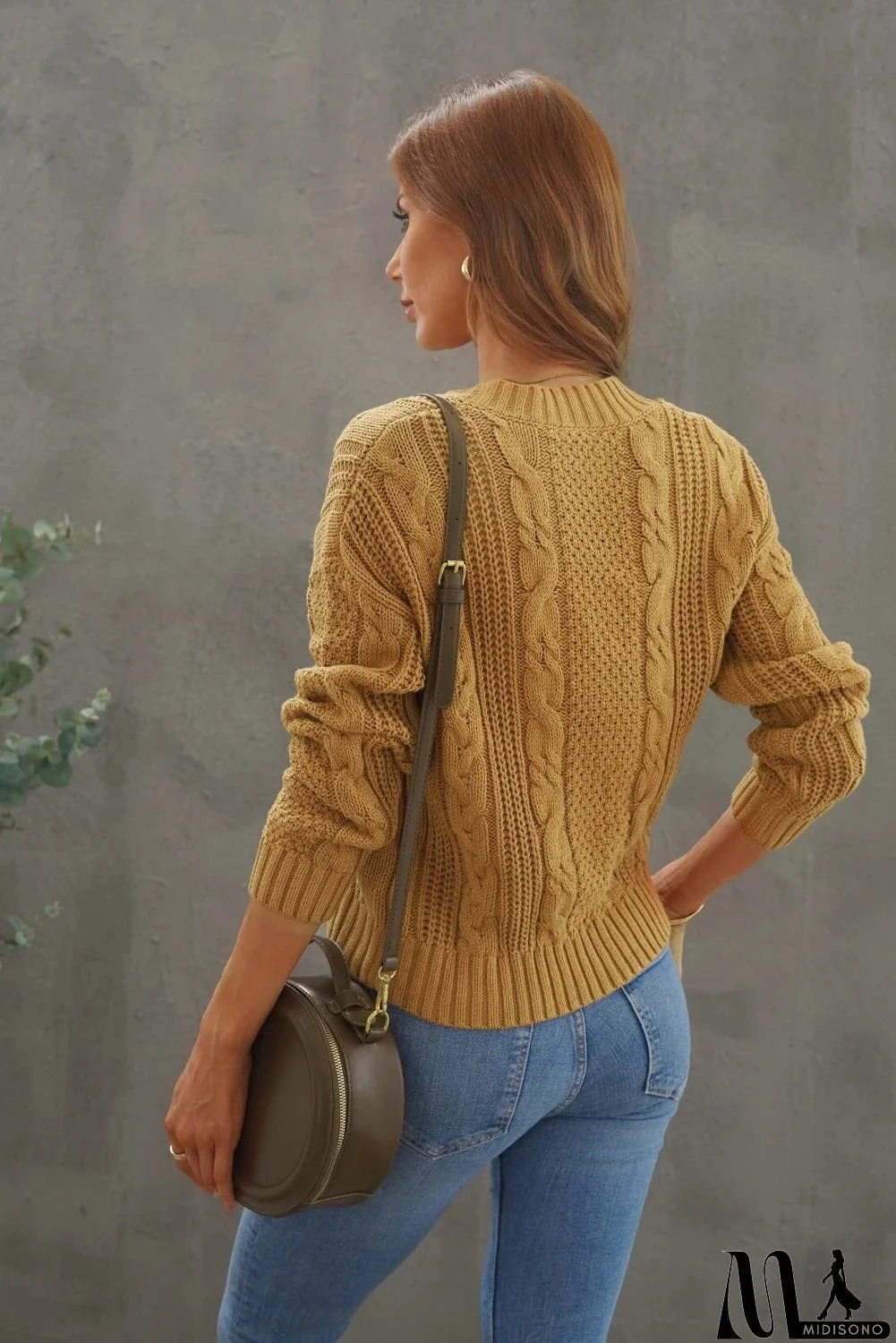 MidiSono - Buttons Weave Knit Cardigan