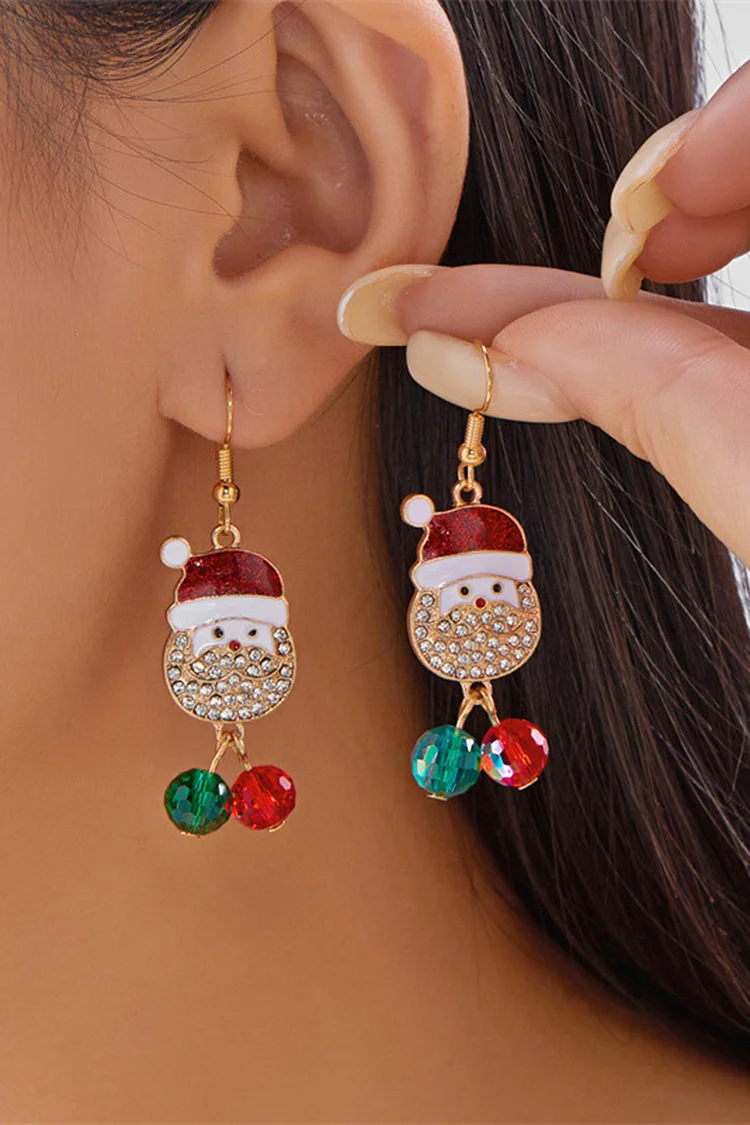 Christmas Santa Claus Inlaid Rhinestone Crystal Pendant Earrings 2024 - Xpluswear