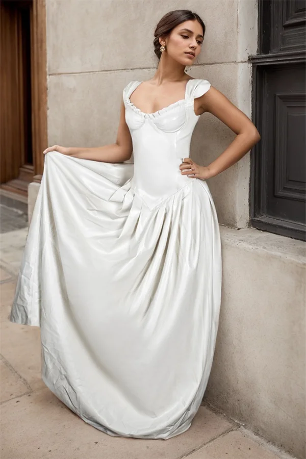 Women Latex Dress Elegant Gown Vintage Inspired Corset Ruffled Sweetheart