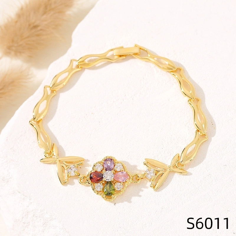 Minimalist Flower Copper Inlay Zircon Bracelets