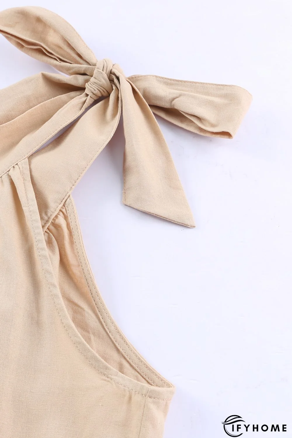 Apricot Deep V Neck Bow Knot Oversized Backless Mini Dress | IFYHOME