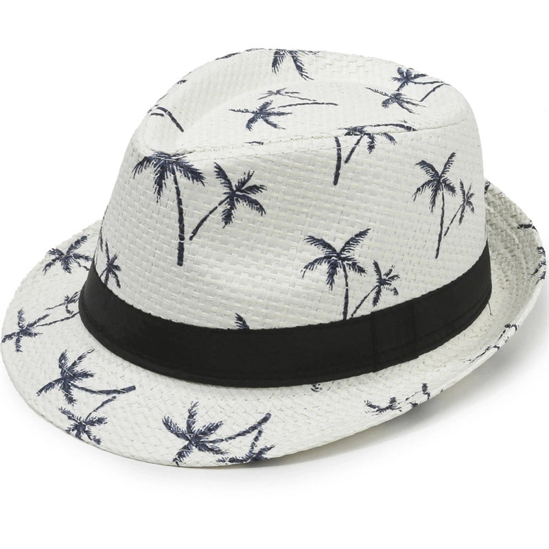 Coconut Tree Pattern Jazz Hat Men’s Summer Casual Hat Dad’s Beach Hat Outdoor Middle-aged And Elderly Sunscreen Hat