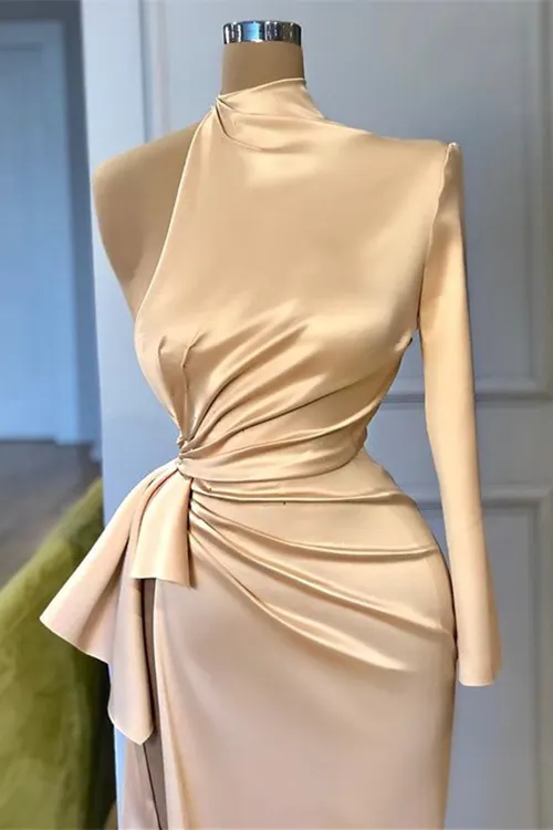 Champagne Off the Shoulder Mermaid Prom Dress with Split
