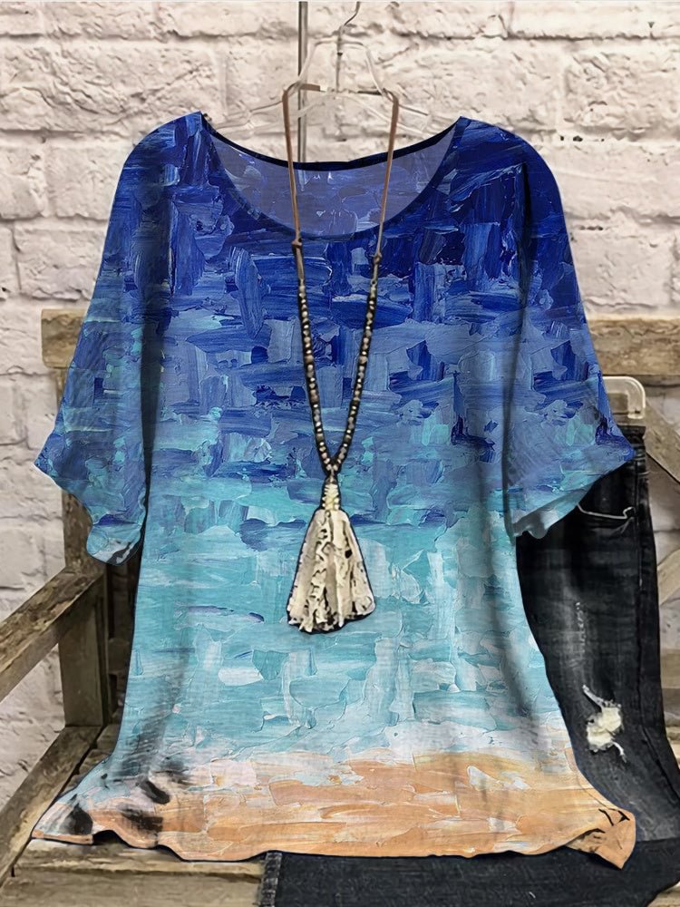 Women Short Sleeve Scoop Neck Printed Gradient Women Tops