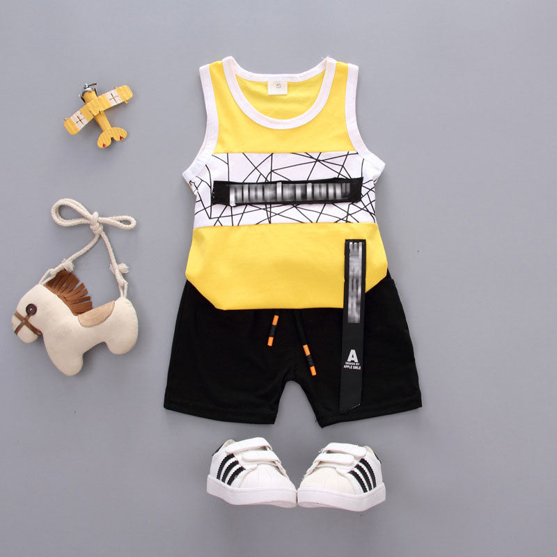 Cotton Boys Tank Tops 2 Pcs Suit Printing Kids Tank Top+Pant letter Summer Girl Vest Set Stitching Baby Clothing-Mayoulove