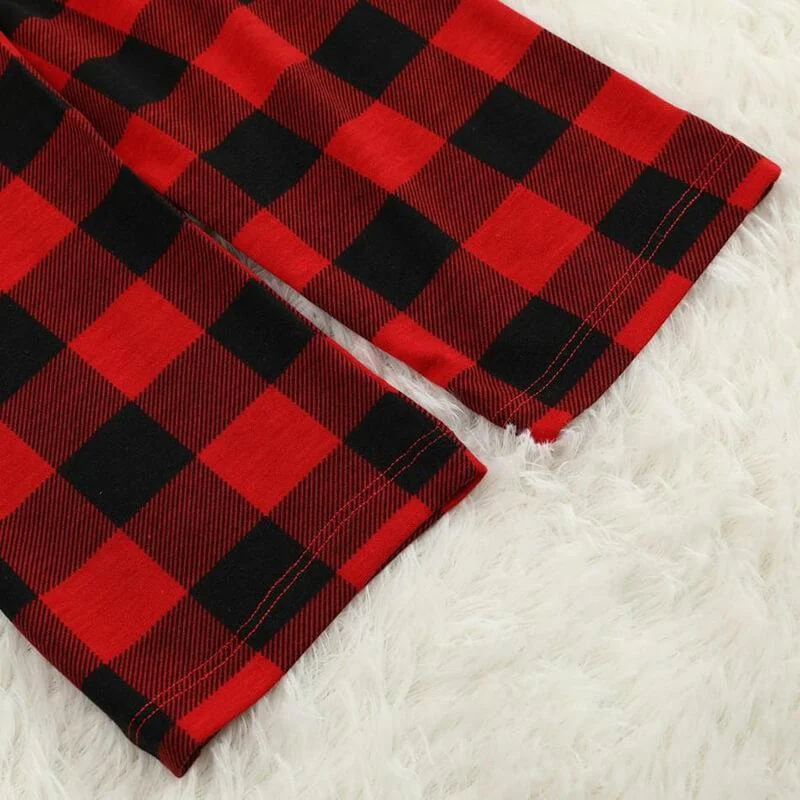 Christmas We are Family 2024 Letter Print Black & Red Plaid Family Matching Grey Pajamas With Dog
