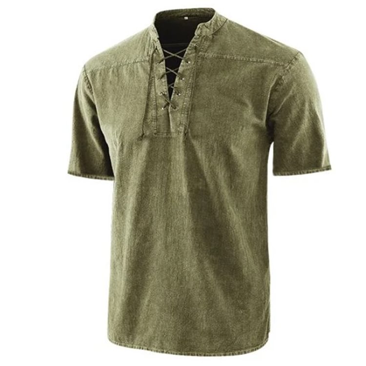 gheri mens hemp cotton lace up v neck grandad shirt