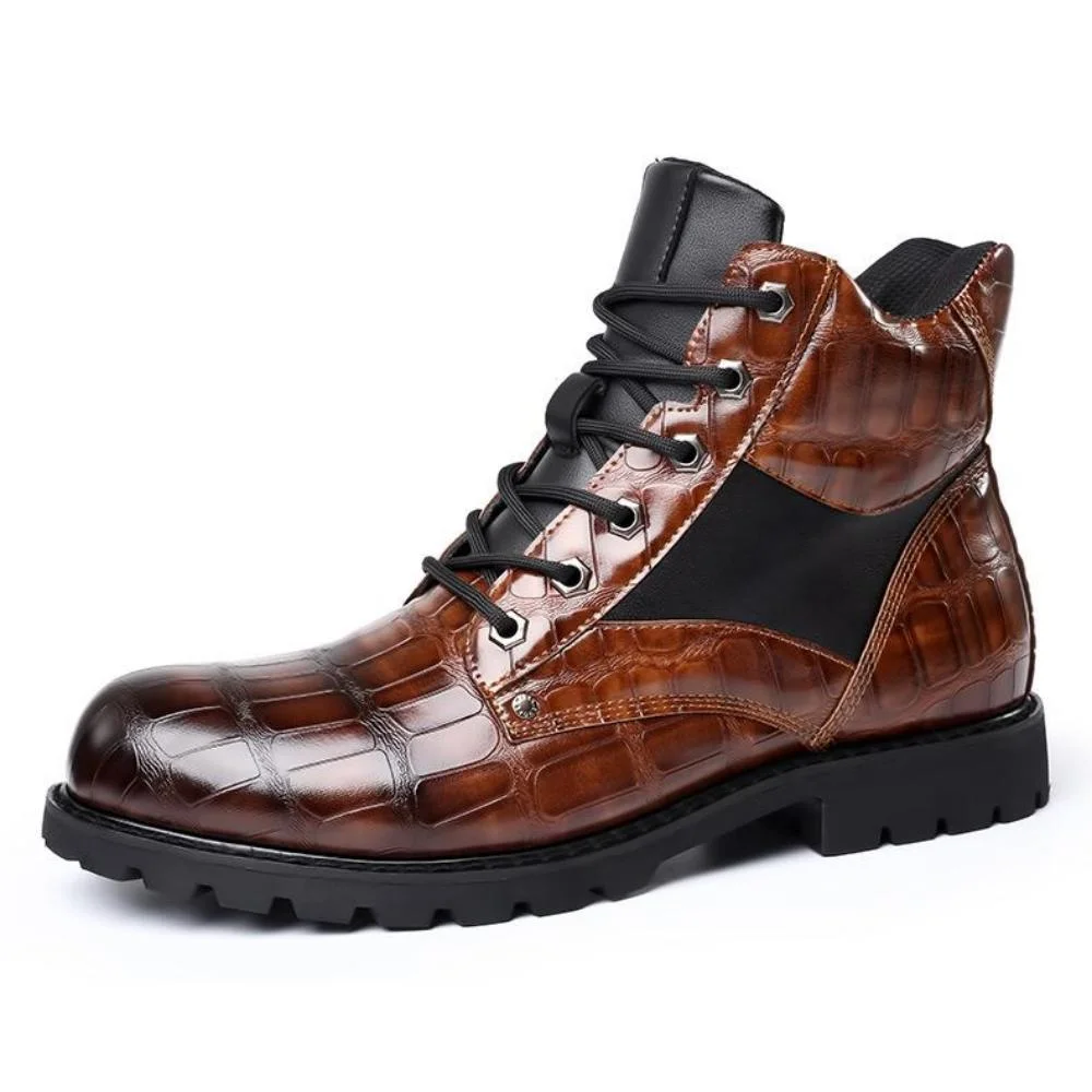 Smiledeer Men's Fashion Plaid Lace-Up Warm Leather Martin Boots