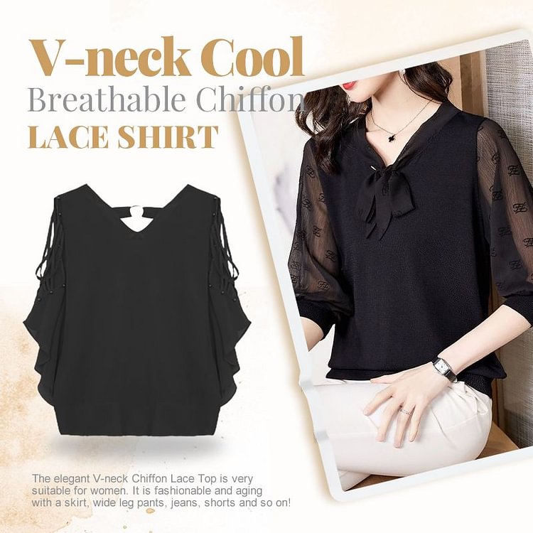 V-neck Cool Breathable Chiffon Lace Shirt