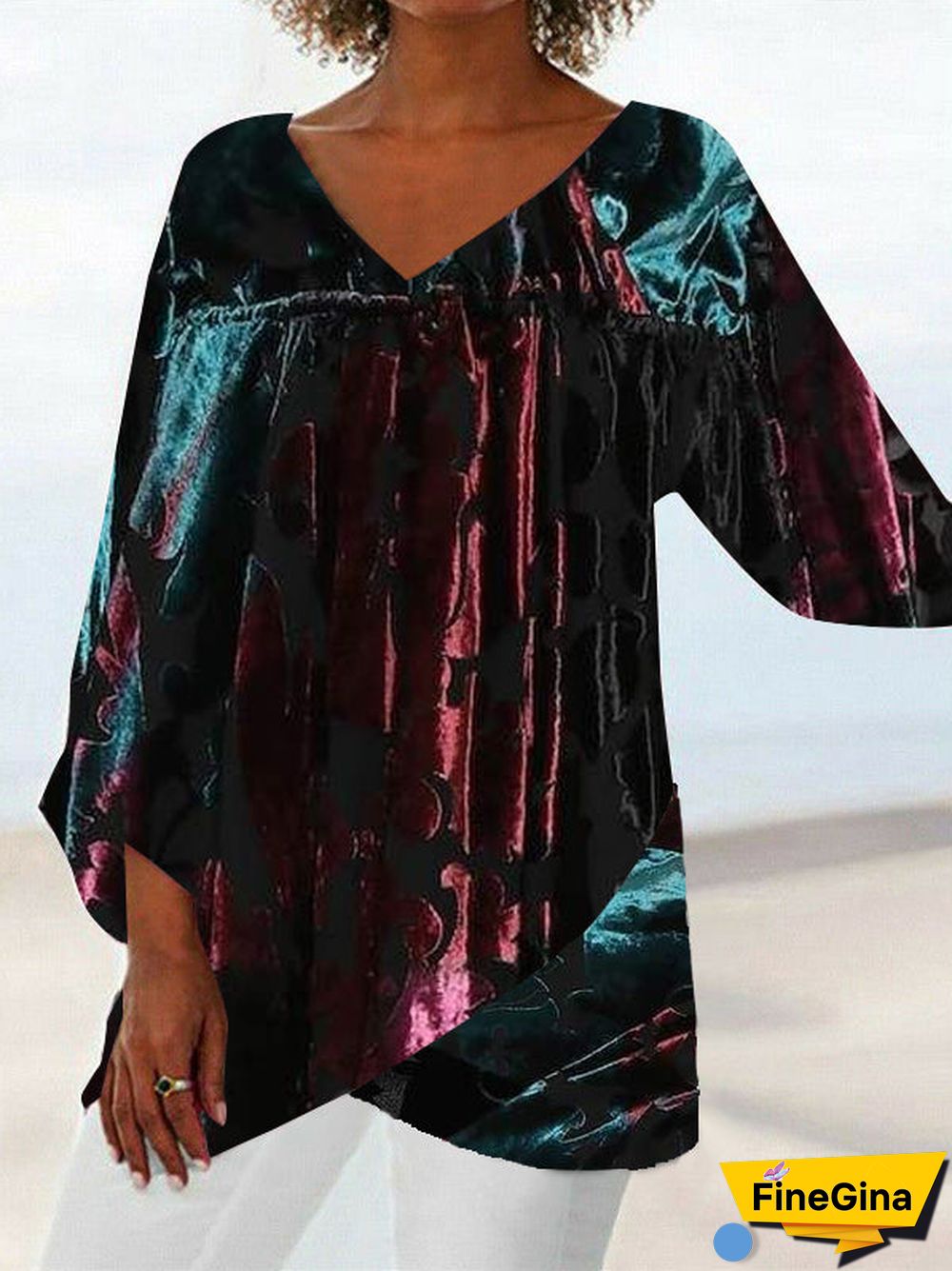 Women's V-Neck Long Sleeve Gradient Tops