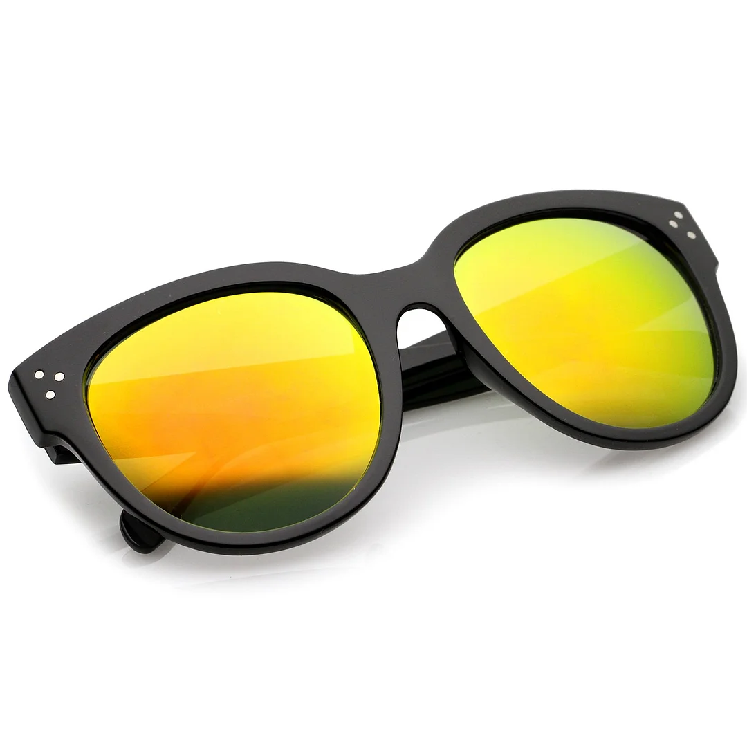 Women's Oversize Horn Rimmed Colored Mirror Lens Cat Eye glasses 56mm