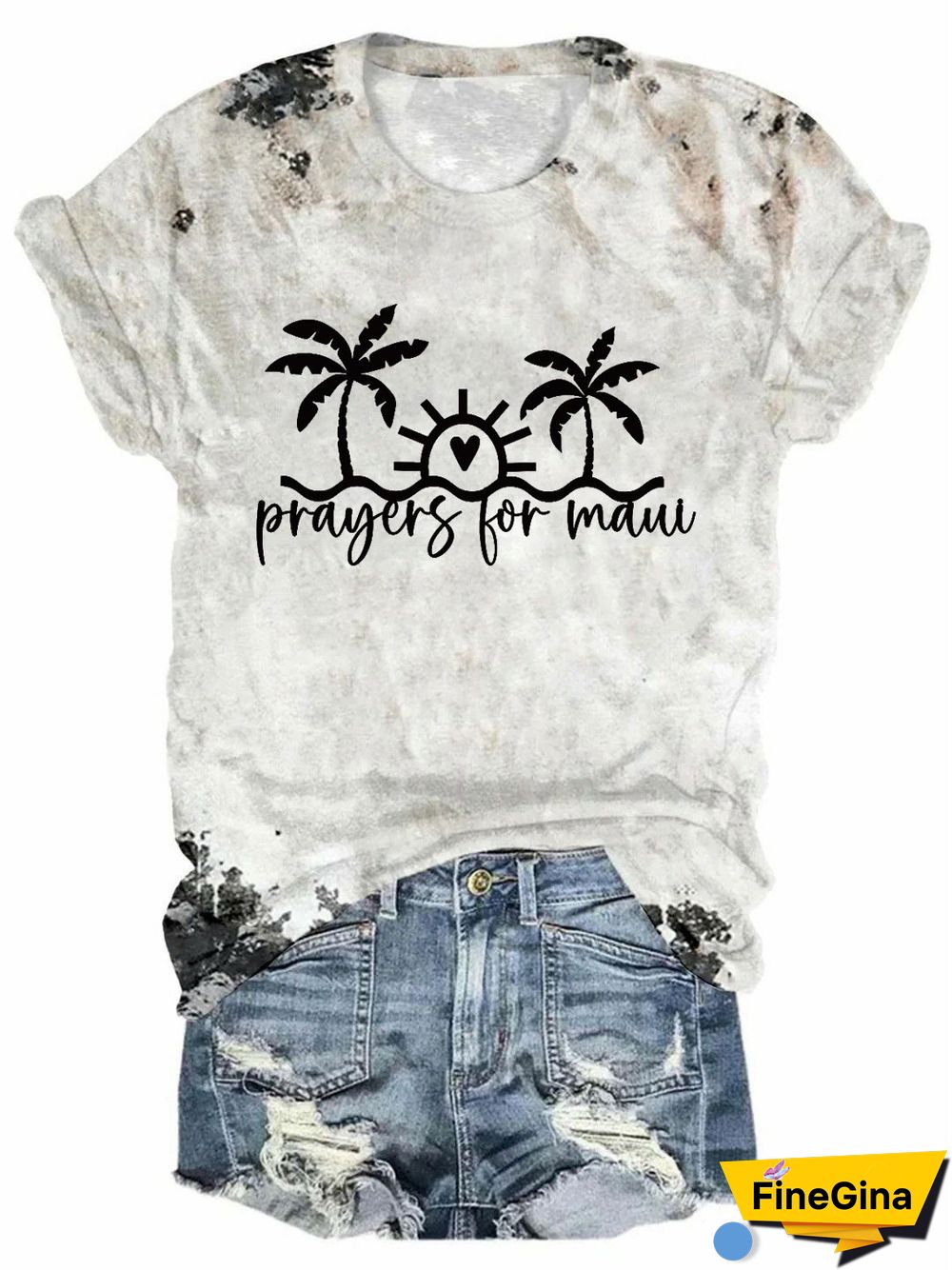 Women's Prayers For Maui Tie Dye Printed T-Shirt