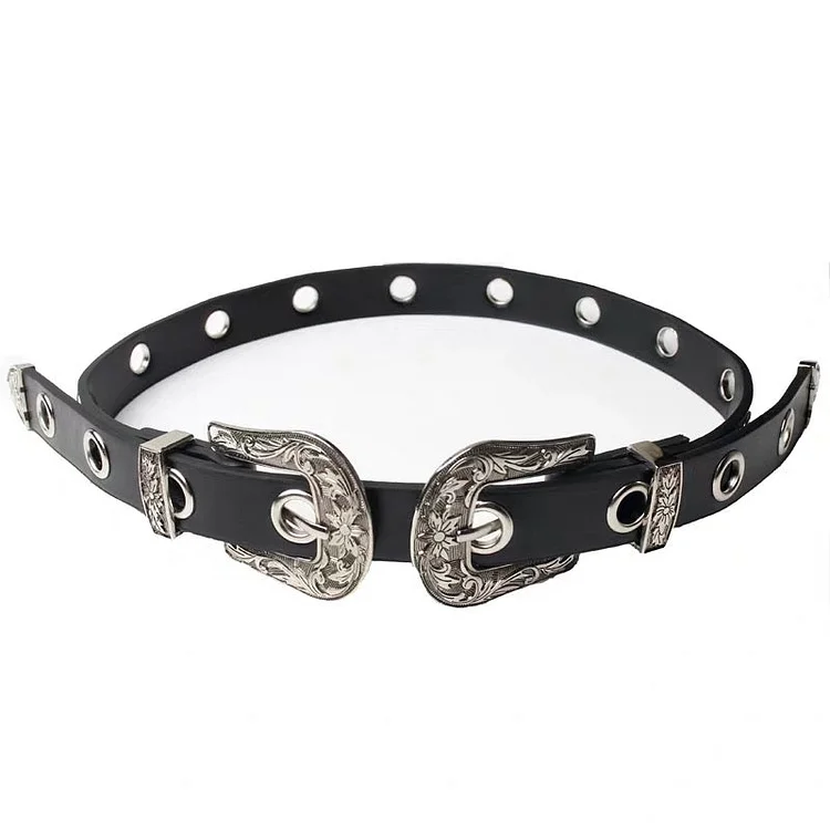 Punk Carved Double Buckle PU Belt