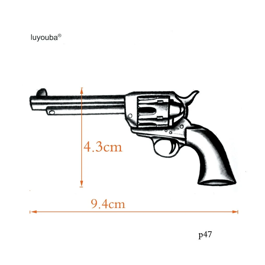 Revolver Gun Waterproof Temporary Tattoos Men Body Arm tattoo Sleeve Tatoo harajuku henna tattoo tatouage temporaire Cute Tatoo