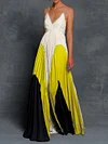 Split-Joint Contrast Color Sleeveless Maxi Dresses