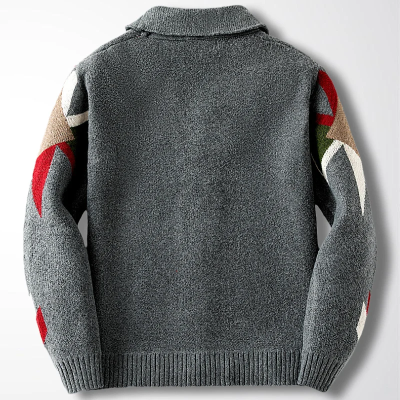 Uveng Uveng Men's Autumn And Winter Vintage Heavy Industry Plus Flower Sweater Collar Thick Knit Coat SY0137