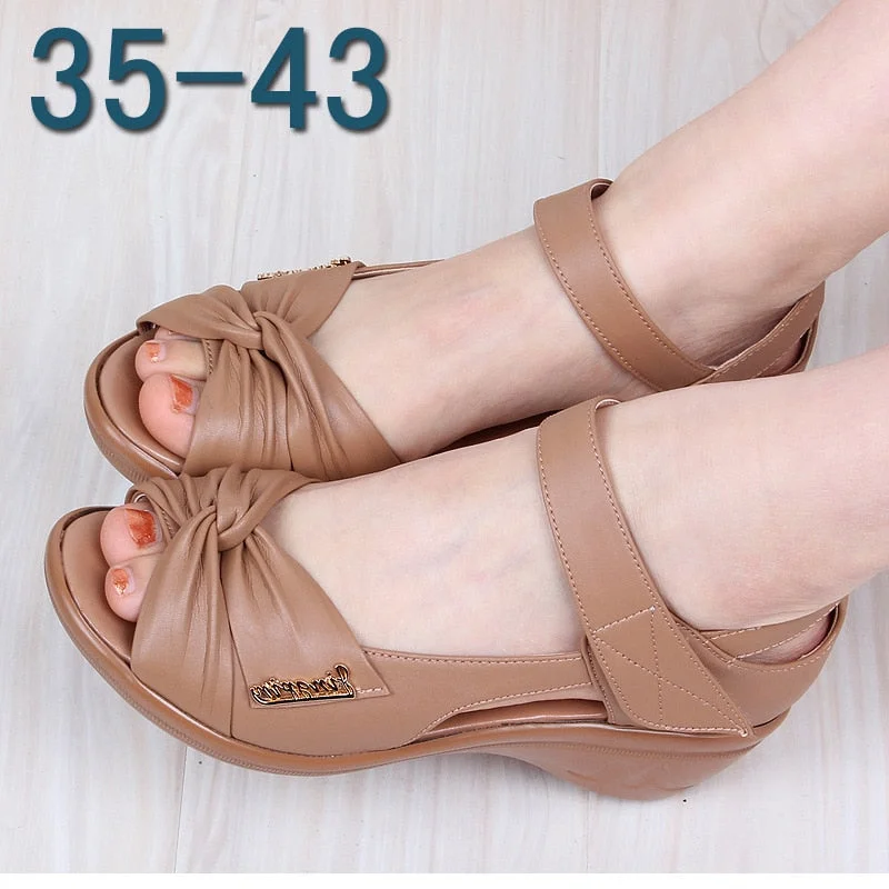 GKTINOO Summer Woman Leather Shoes Soft Outsole Open Toe Sandals Casual Wedges Women Shoes 2021 New Fashion Women Sandal