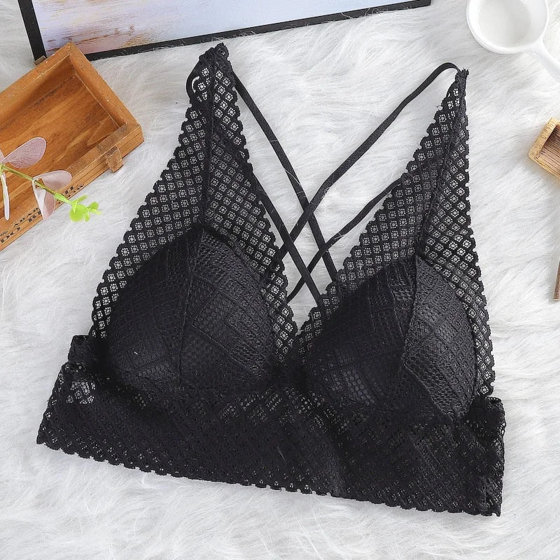 Lace Bralette Sexy Bras For Women Hollow Out Lace Bra Crop Top Wireless Underwear Deep V Push Up Bra Sexy Lingerie Hot