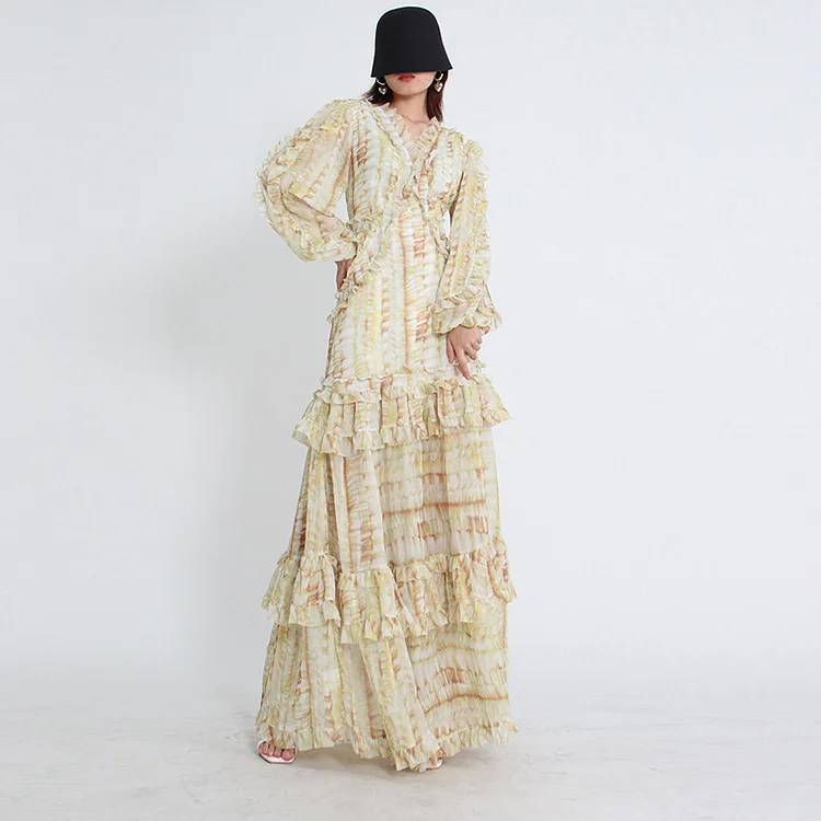 Multi Layered Elegant Printed Maxi Dress