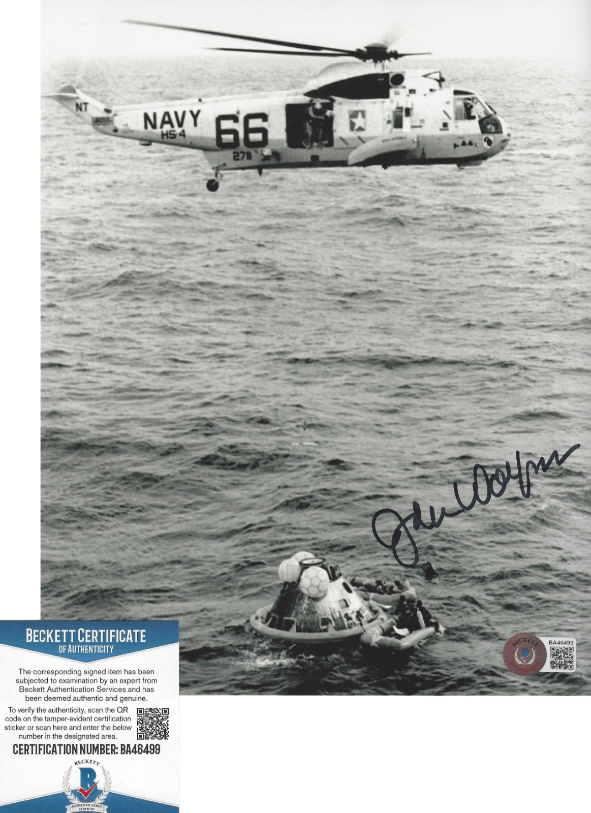 JOHN WOLFRAM SIGNED NASA APOLLO 11 RECOVERY FROGMAN 8x10 Photo Poster painting C BECKETT COA BAS