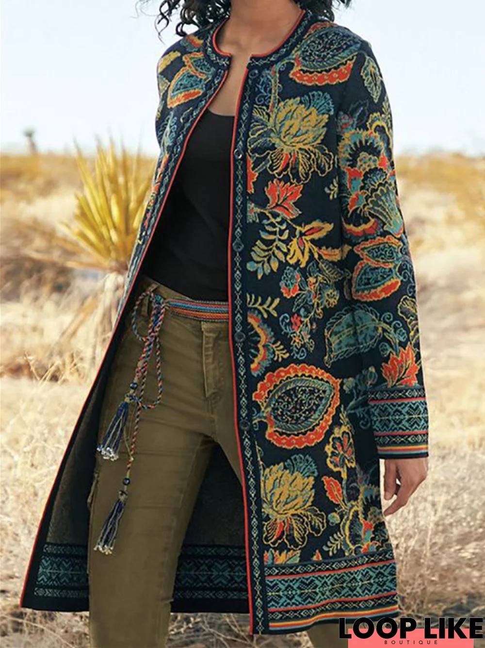 Vintage Printed Fashionable Long Coat