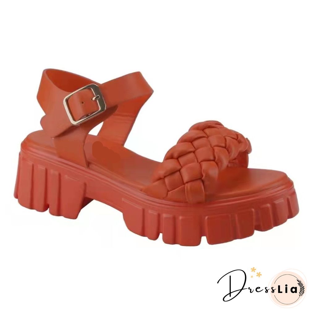 Elegant Women Leather Sandals New Summer Diamond Lattice Sandals Casual Velcro Flat Bottom Platform Sandals Women