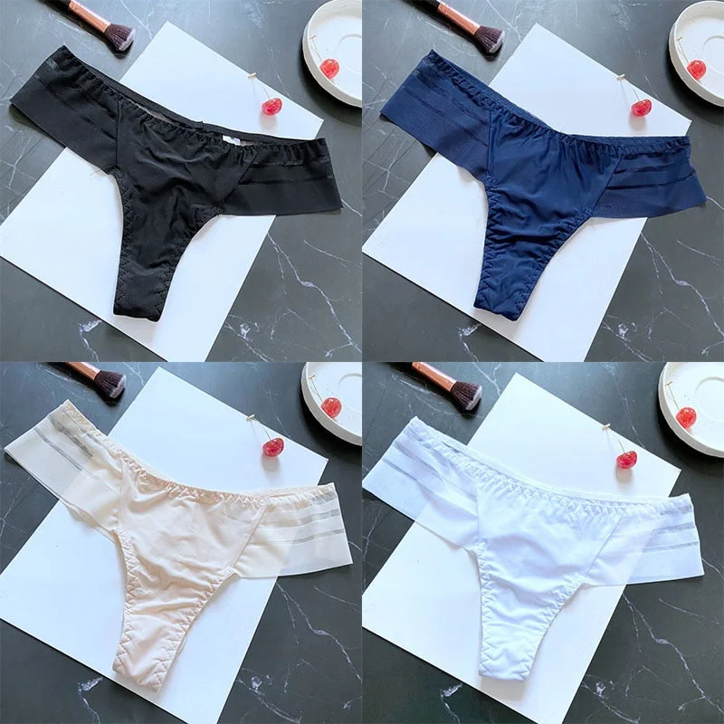 4PCS/Set Women Panties Sexy Seamless Panties Perspective Female Underpants G-string Thong Solid Color Pantys Intimates Lingerie