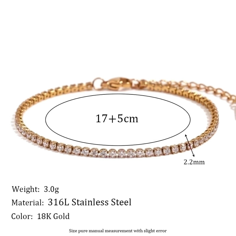 Basic Minimalist Classic Style Solid Color 304 Stainless Steel 18K Gold Plated Rhinestones Tennis Bracelet In Bulk