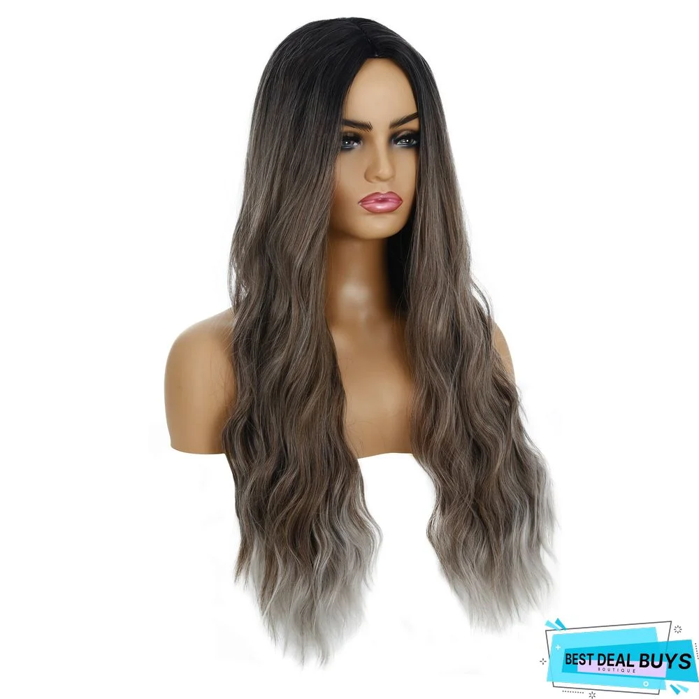 Foreign Trade Long Curly Hair with Wavy Hair Caps For Women's Chemical Fiber Hair Caps