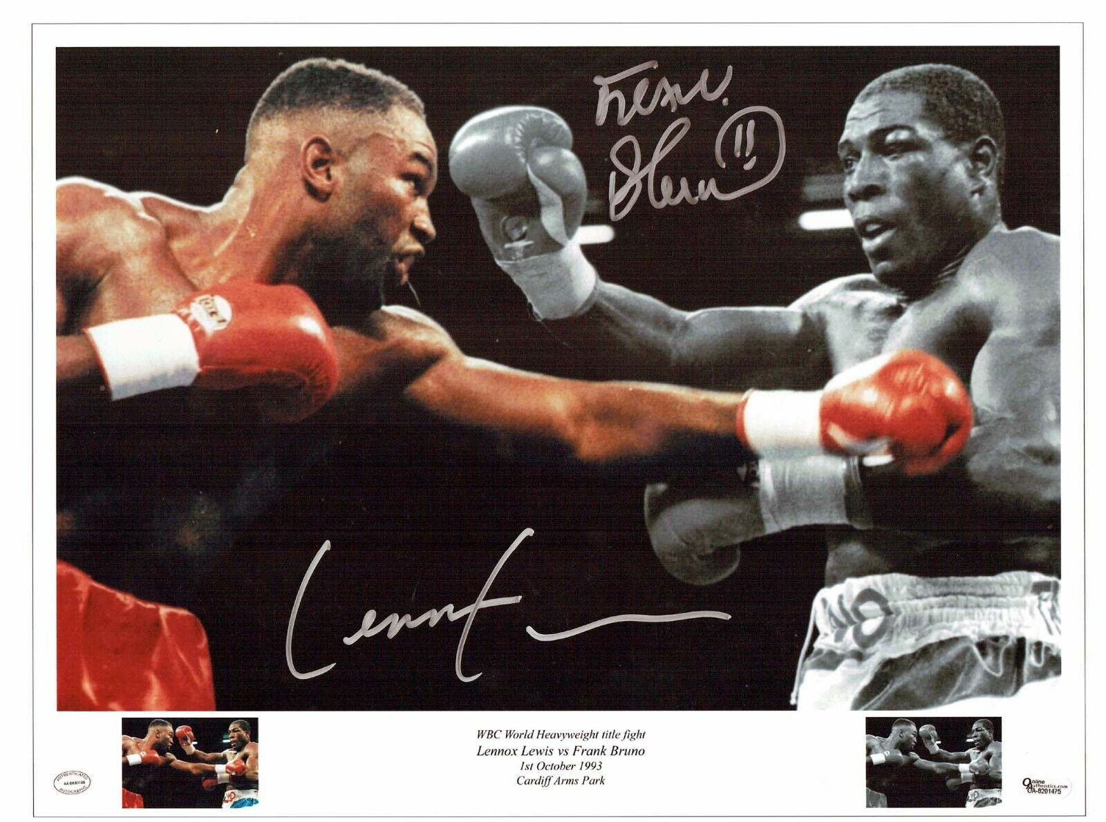 Lennox LEWIS & Frank BRUNO Double Signed Boxing 16x12 Montage Photo Poster painting AFTAL RD COA