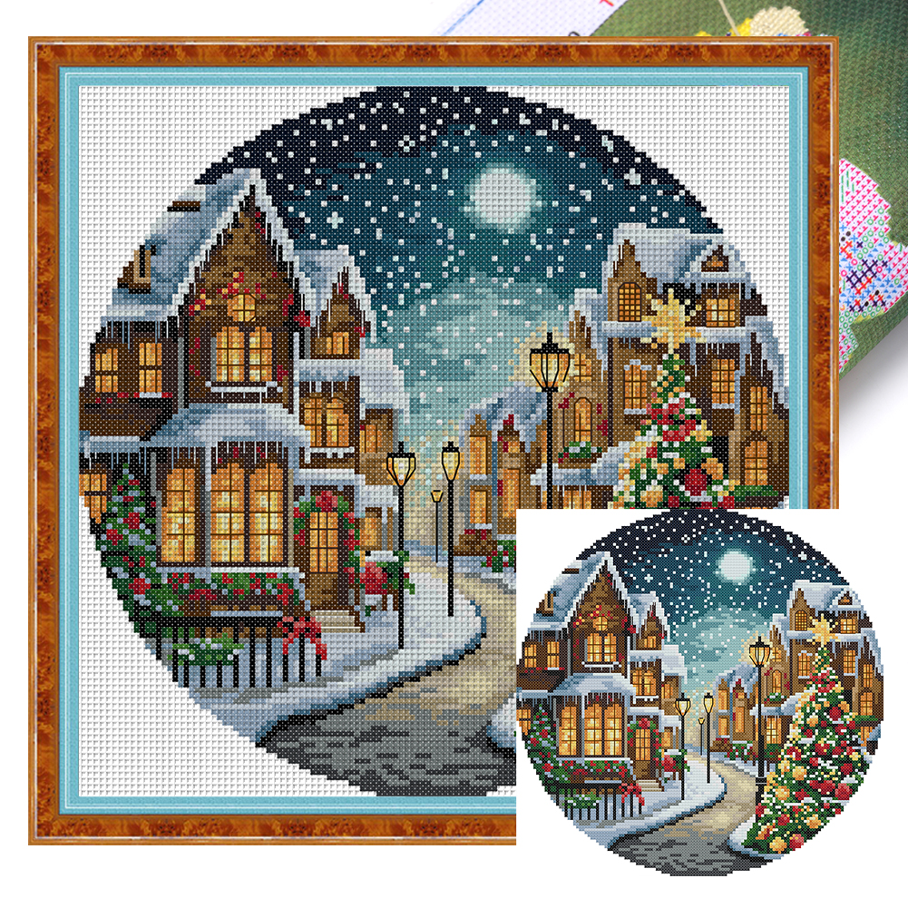 【Joy Sunday】Christmas Night Three Partial 14CT Pre-stamped Canvas(31*31cm) CrossStitch(backstitch)