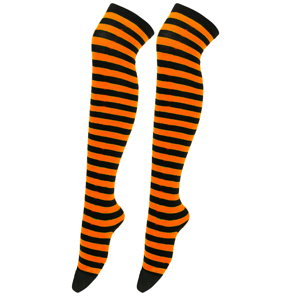 Halloween Casual Orange Striped Print Over The Knee Socks 2024 - Flycurvy 