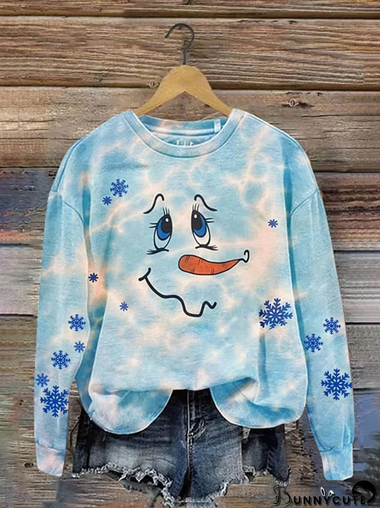 Women's Christmas Snowman Print Crew Neck Sweatshirt