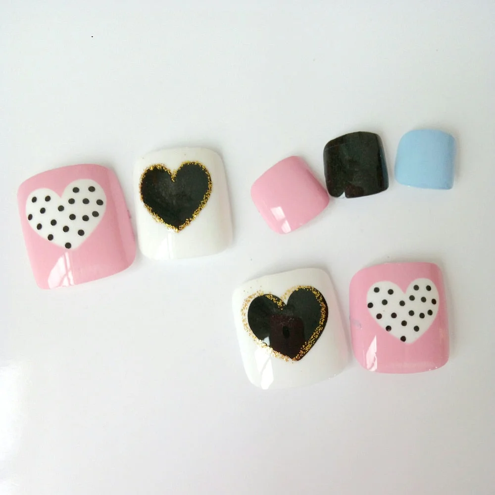 24Pcs Lady Artificial False Toenails Gradient Red Gold Foil Fake Toe Nails With Design DIY Foot Nail Art Tips Manicure Tools-Nail Inspo