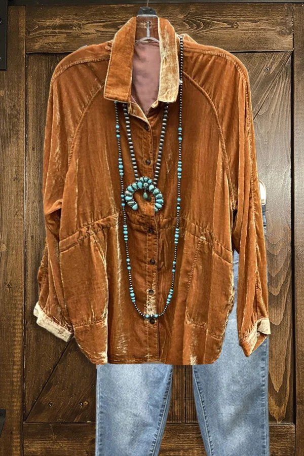 Oversized Velvet Button-down Shirt