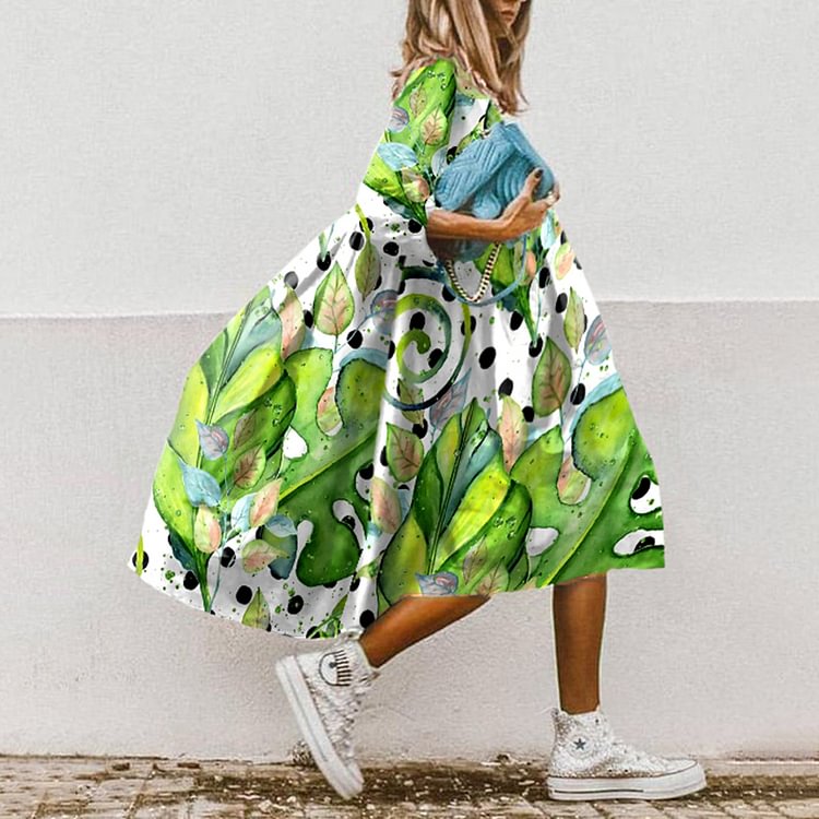 Comstylish Floral Polka-Dot Print Midi Dress