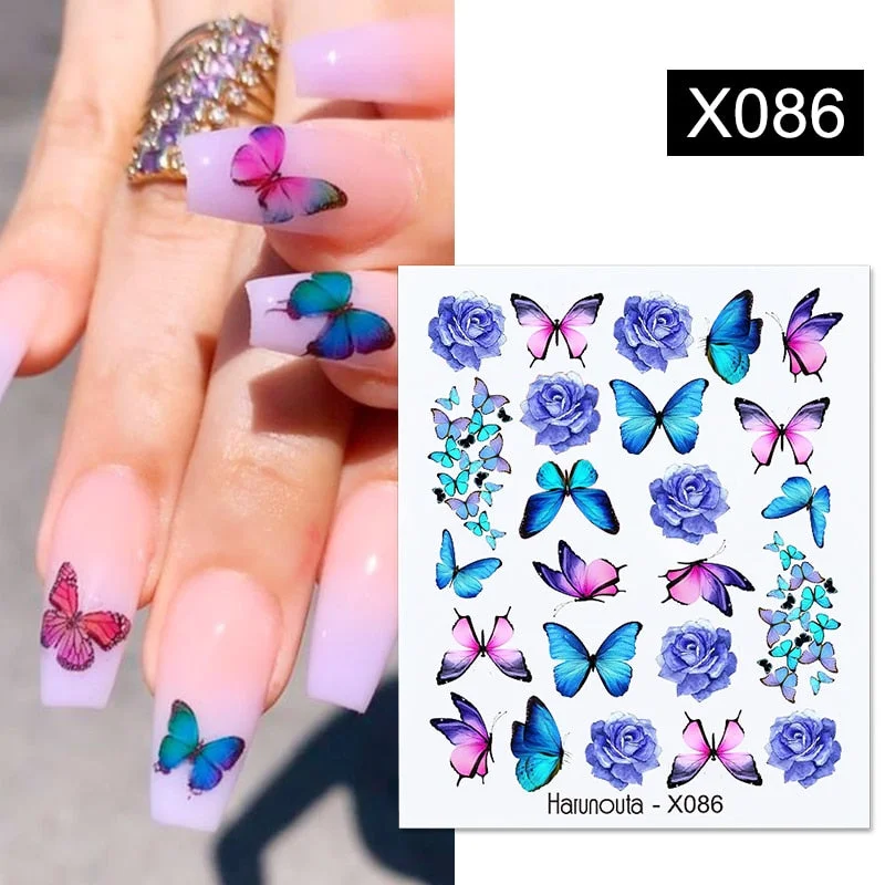 Harunouta Autumn Flowers Leaves Line Patter Nails Sticker Nail Art Decorations Decals Water Transfer Slider Foil Manicures Wraps-Nail Inspo