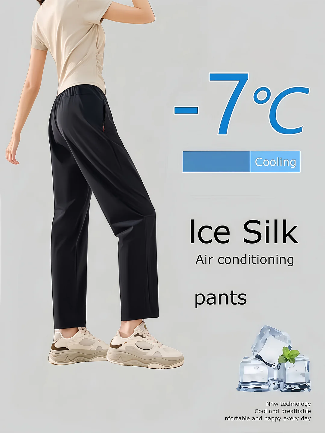 Summer Ice Feel Women's Lightweight Breathable Pants - Moisture-Wicking Casual Outdoor Long Trousers, Zipper Pocket Design, Spring/Summer Regular Fit, Folded Waistband, Smooth Fabric, Durable Construction, Casual Attire, Exercise And Running Pant | IFYHOME