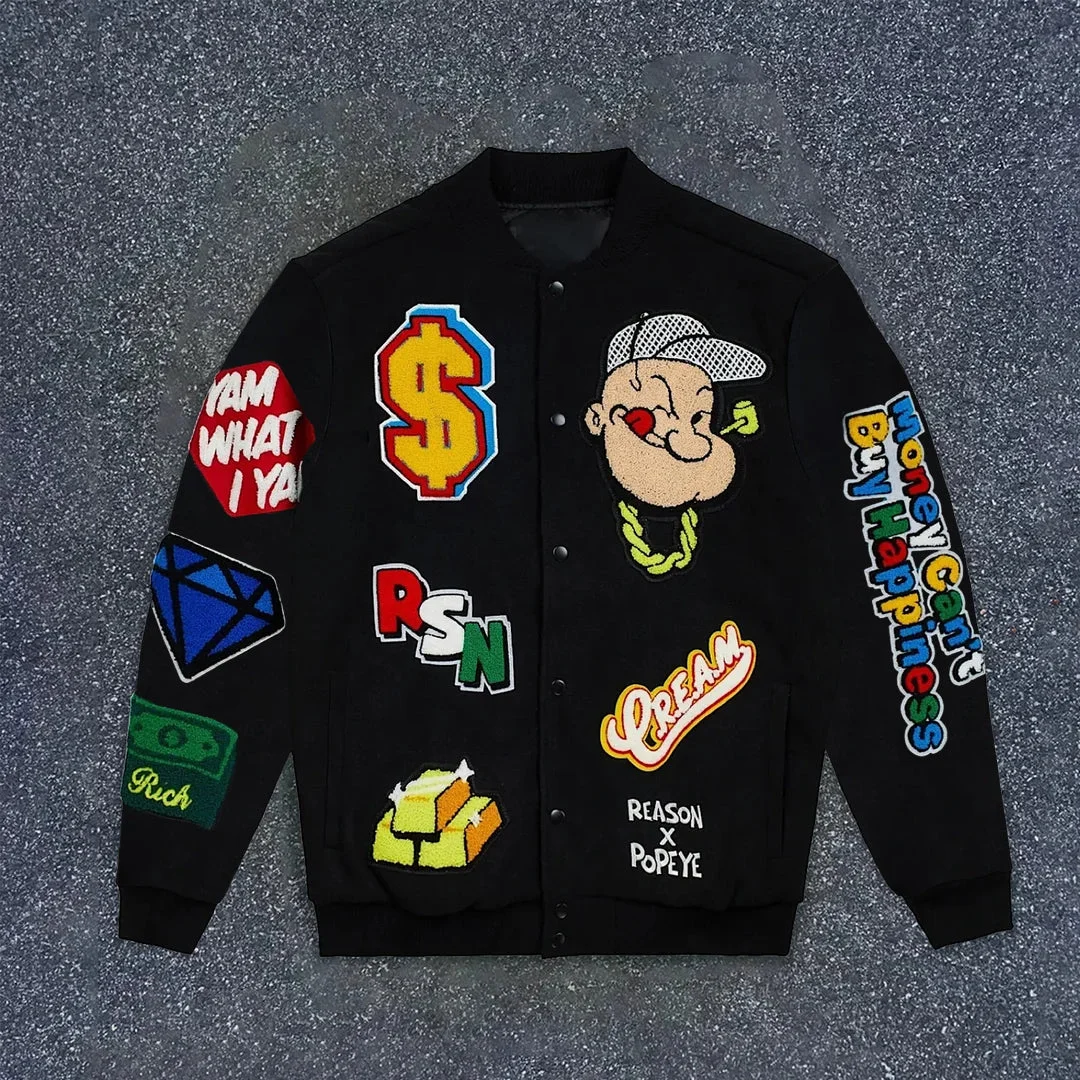 Trendy cartoon print street sports jackets