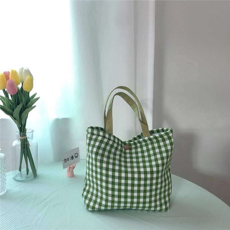 Plaid Portable Lunch Bag With Thickened Aluminum Film Hand Carrying Small Square Bag Cotton Bag Breakfast Bag Mummy Bag Plaid Bag
